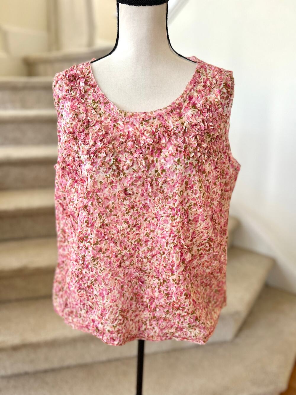 Talbots Lightweight Pink Floral Applique Scoop Neck Tank Top 16WP